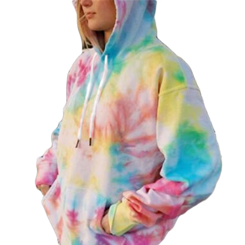 

Colorful Tie Dye Print Streetwear Loose Women Pullover Sweatshirt 2020 Autumn Winter Female Clothes Loose Pocket Hoodies 3XL