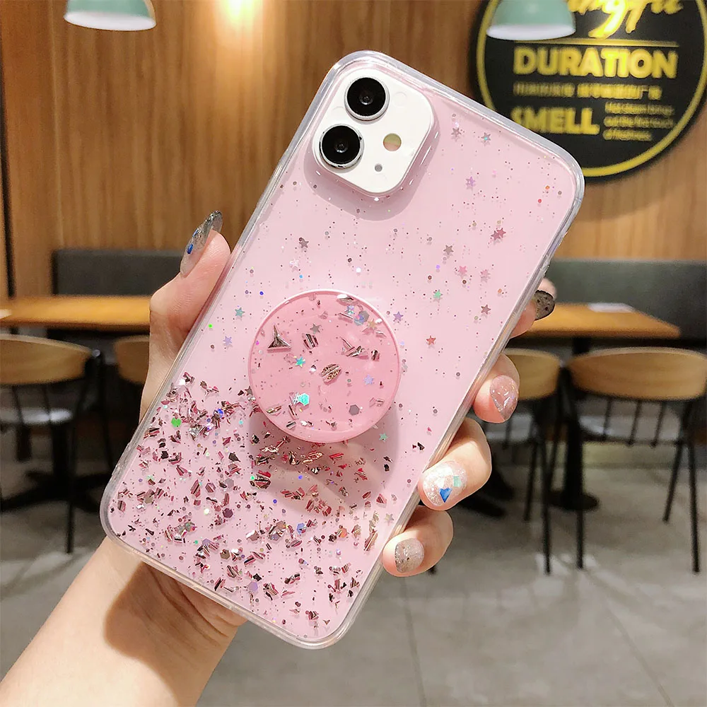 Роскошный блестящий чехол подставка для телефона из ТПУ Samsung S20 Plus A20 A30 A10 A71 A51 S10 S9