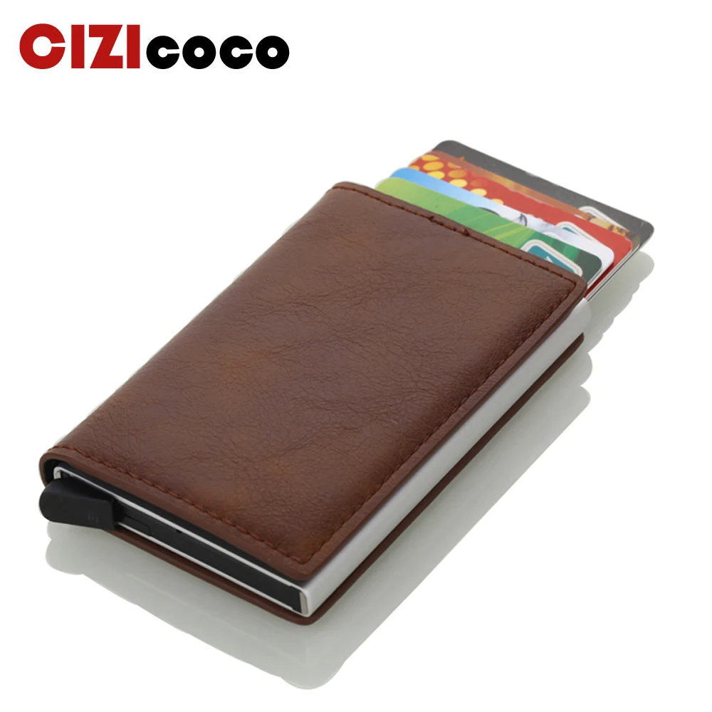 

2022 New Credit Card Holder Pu Leather Vintage Card Holder Men And Women Mini wallet Aluminum Antimagnetic Purse Card