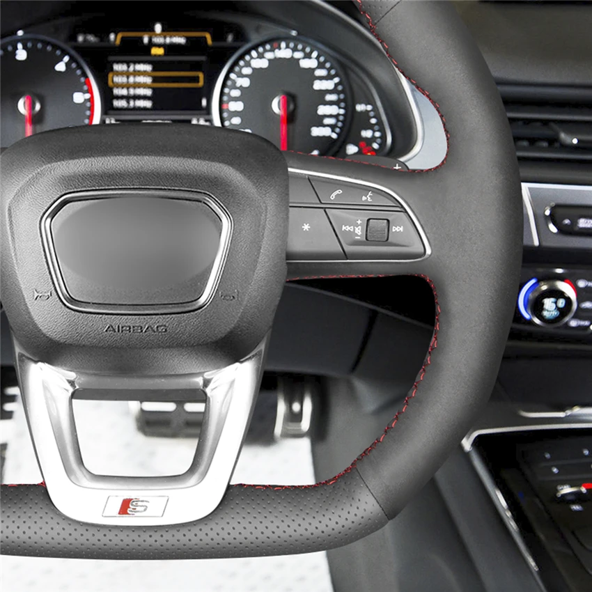 MEWANT черная замша из натуральной кожи чехол рулевого колеса автомобиля для Audi Q3- Q5 SQ5- Q7 SQ7- Q8 SQ8