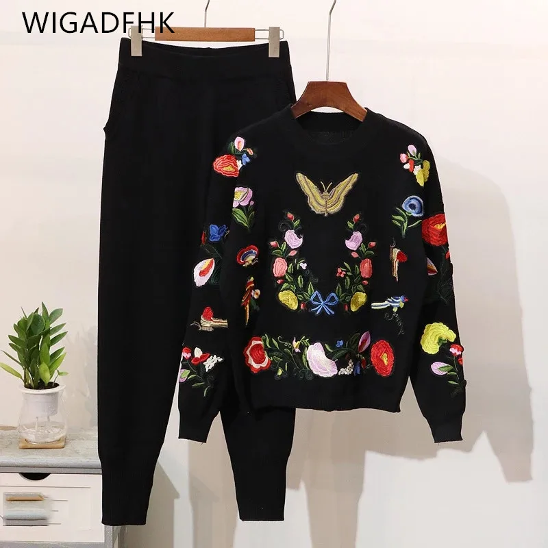 wigadfhk-autumn-and-winter-runway-pullover-suit-women's-retro-knitted-sport-swear-embroidery-butterfly-suit-sweater-2-piece-set