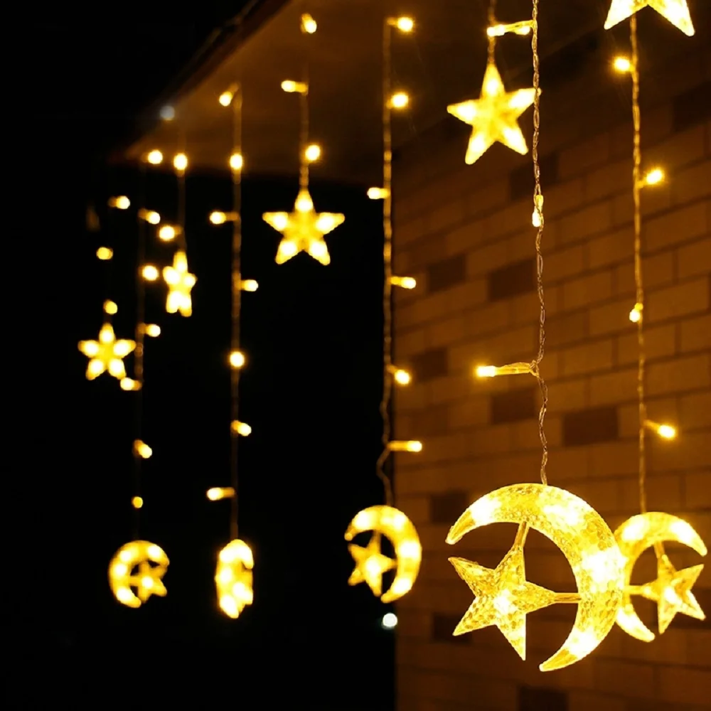Светодиодный Ночной светильник с функцией памяти Шторы строка светильник ing ЕС Фея светильник s светодиодный строка светильник с изображением Луны и звезд, гирлянда Рождественский светильник