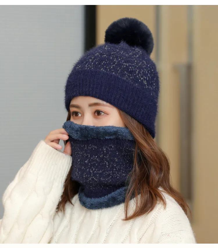 Jacquard weave knitted hat scarf set women warm winter beanie sweet hat school hat