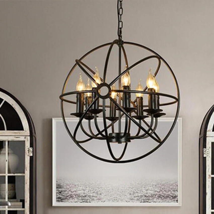 

American Style Retro Decor Chandelier Lighting Nordic Loft Ceiling Light Living Room Bedroom Wrought Iron Lamp Body Hanging Lamp