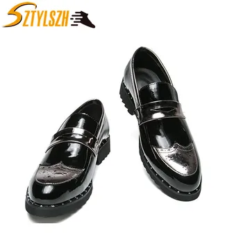 

High Quality New Fashion Rivets PU Patent Leather Men Dress Shoes Pointed Toe Oxfords Shoes For Men Wedding shoe Zapatos Hombre