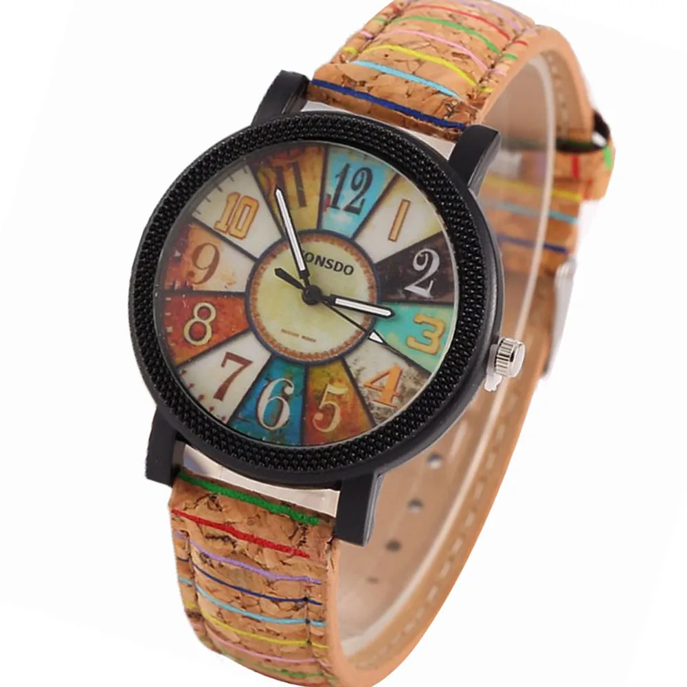 

Foreign Trade EBay Amazon AliExpress Wish Supply of Goods Iron Tower Wood Grain Compass Leather Watch Black And White with Patte