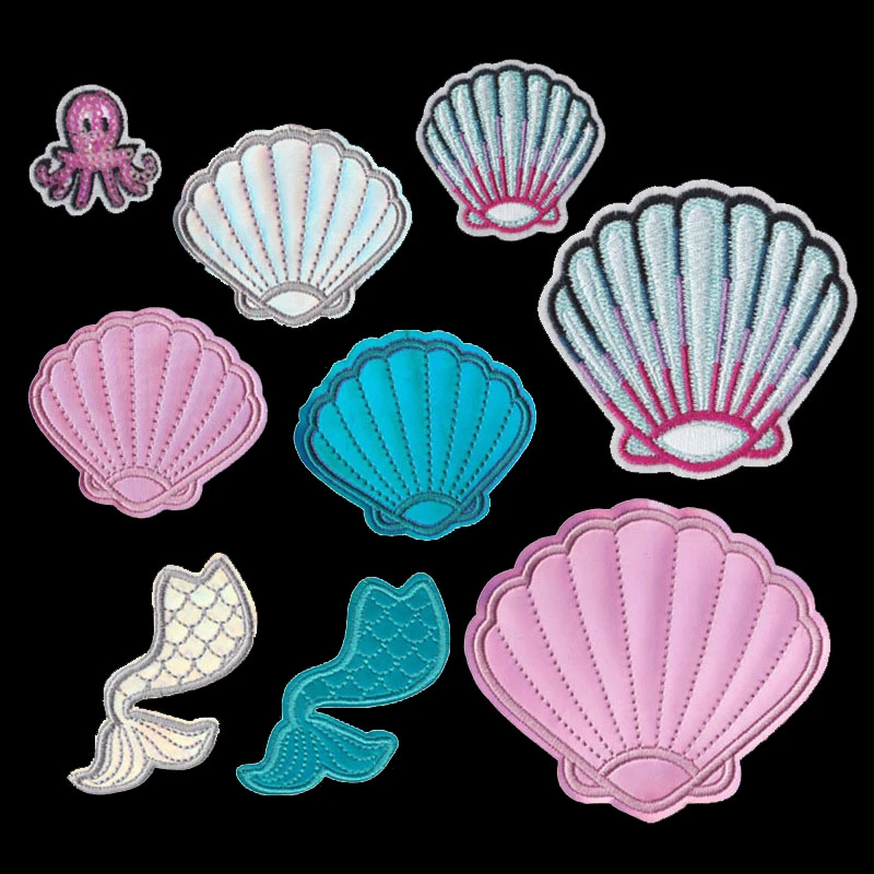 

2019 Iron On shell Embroidered Patches Mermaid Stickers DIY Clothing Backpack Jeans Motif Badge Handamde Applique High Quality