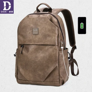 

DIDE New Vintage Fashion Men Backpack For 15 inches Laptop Backpack Student Backpack USB Waterproof Leather Rucksack Male