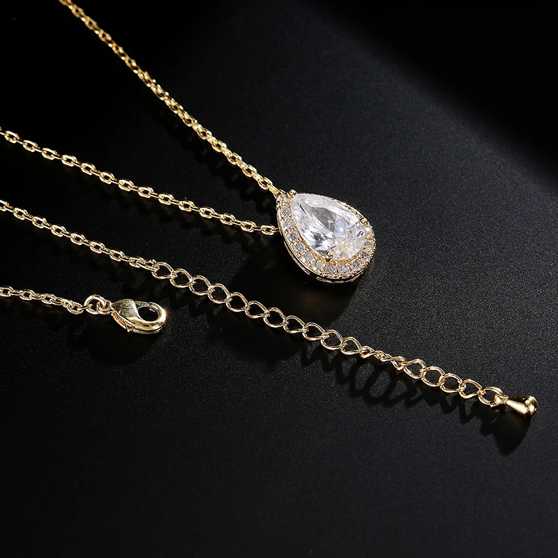 FEEHOW сверкающая белая капля воды кубический циркон кулон ожерелье высокое