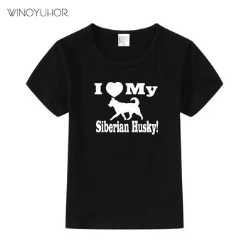 

I Love my Siberian Husky Dog Print T Shirts Kids Love Animal Children T-shirt Summer Short Sleeve Tee Tops Baby Boy Girl