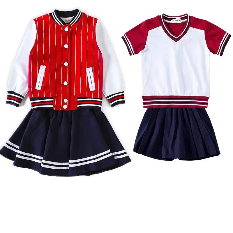Red skirt 4pcs Униформа для спортивных встреч; комплекты одежды для учеников; костюмы для детского сада; Спортивный костюм для мамы, папы, сына и дочки; одинаковые комплекты для семьи - Цвет: Red skirt 4pcs