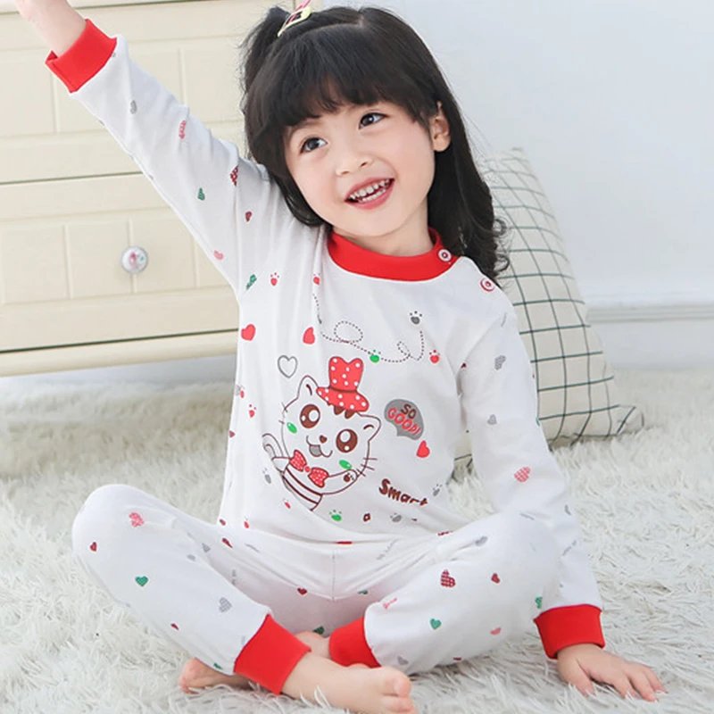  2019 Cartoon Print Baby Sleepwear Sets Cotton Boys Pajamas Autumn Spring Winter Girls Long Sleeve T