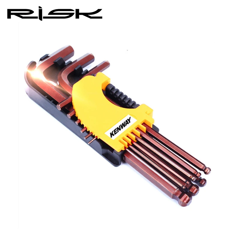 RISK One Set(9PCS) Mountain Road Bike Bicycle Hex Allen Key Wrench Set Ball Point End Long Arm Repair Tool