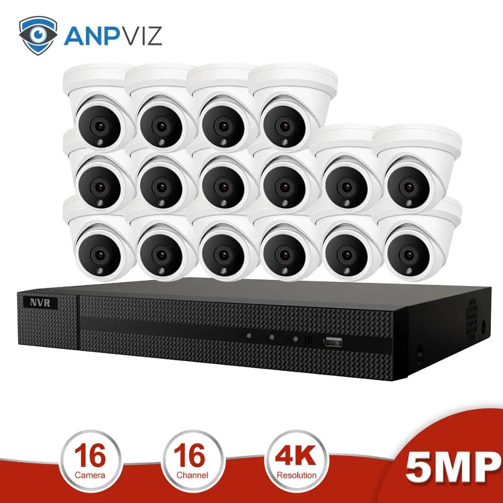 Anpviz 16CH 4 к NVR 5MP купольная PoE Комплект ip-камеры ONVIF дома/на открытом воздухе безопасности 8/10/12/16 фото системы видеонаблюдения DVR NVR Kit