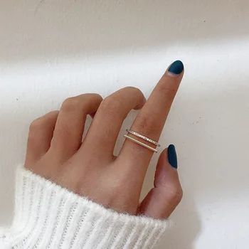 

Ring Double-layer Line Zircon Simple Copper Alloy Gold Color Ring Rings For Women Anel Jewelry Jewellery Aneis Love Gift