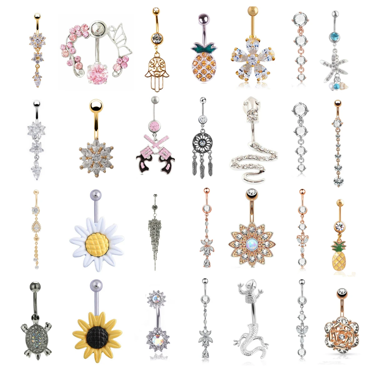 Fashion 1pc Zircon Surgical Stainless Steel Navel Piercing Flower Pendant Belly Button Rings Body Jewely | Украшения и аксессуары