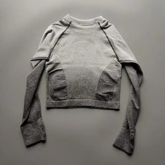 Gray white shirt Женский бесшовный комплект для йоги, для спортзала, высокая талия, лосины, футболки, топ, костюм с длинным рукавом, фитнес, тренировки, спорт, набор спортивной одежды для бега - Цвет: Gray white shirt
