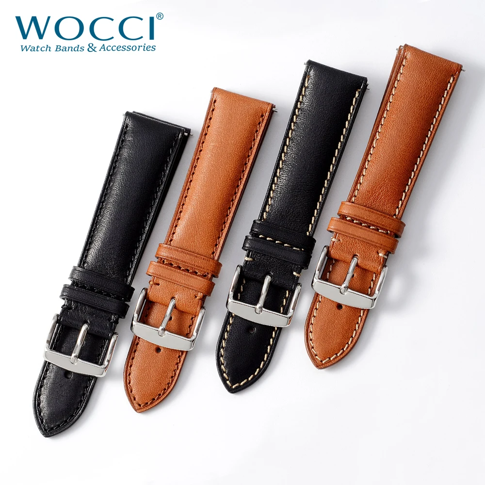 Ceny WOCCI Top skóra licowa Watchband na zegarki damskie męskie 18mm 20mm 22mm Quick Release zegarki pasek zamienny świąteczny prezent