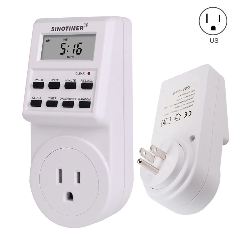 US plug 110/220 В программируемые таймеры переменного тока Еженедельный программируемый Электрический разъем питания таймер переключатель ЕС Великобритания США FR Стандарт штепсельной вилки с часами - Цвет: US plug