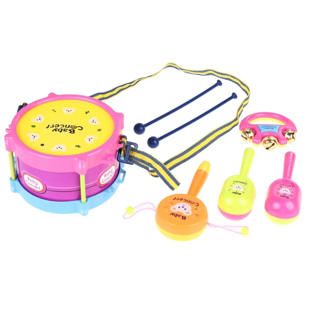 5 Stk Baby Musikinstrumente Roll Trommel Band Set Kinder Spielzeug Neu 