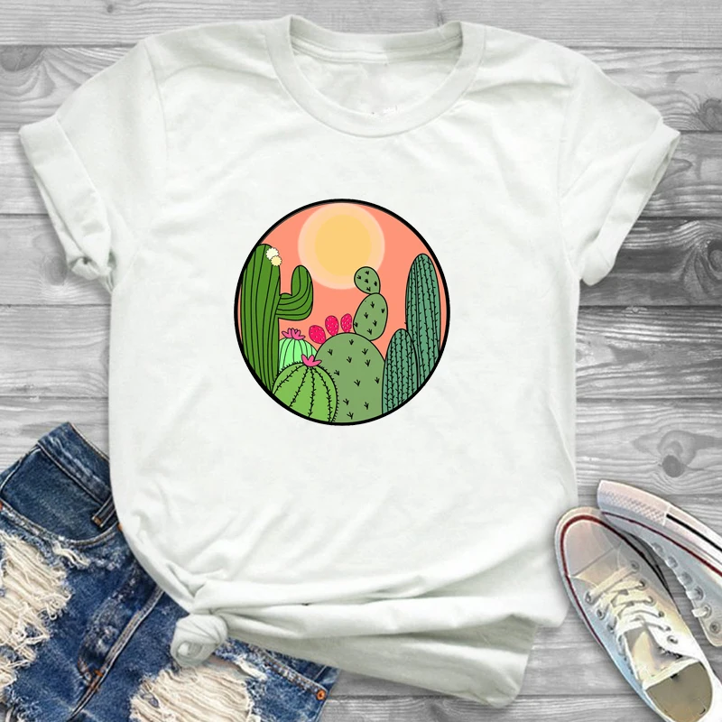 Милая женская футболка, футболка, футболки, модная женская футболка с рисунком кактуса, растения, мамы, мультяшная женская футболка с рисунком