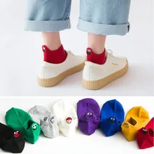 Модные женские милые носки с символикой аниме в стиле Харадзюку, летние короткие носки с забавным мультяшным рисунком, повседневные носки для счастливой леди