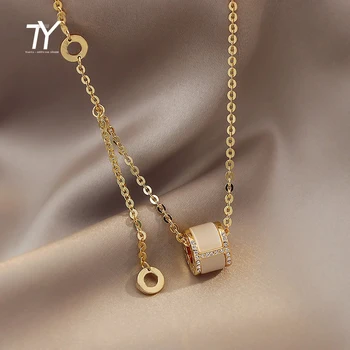 Design Sense Opals Luxurious Pendant Titanium Steel Necklace For Woman 2021 Korean Fashion Jewelry Girl's Sexy Clavicle Chain