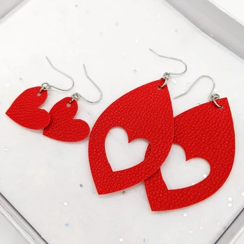 

Mom & Me Valentine cut - out earrings two pairs/Combo Gift Faux Leather Two layers Fruit Earrings