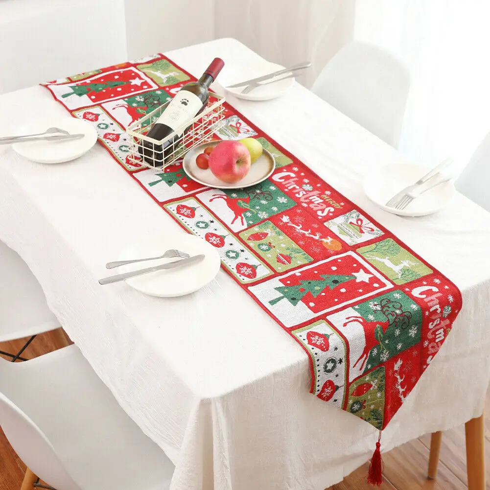 4 Christmas Table Runner Cover Floral Santa Xmas Party Home Kitchen Table Decor - Цвет: 4