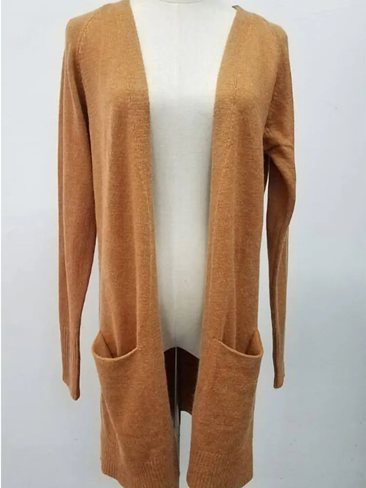 Women's sweater long solid color large pocket knit cardigan sweater