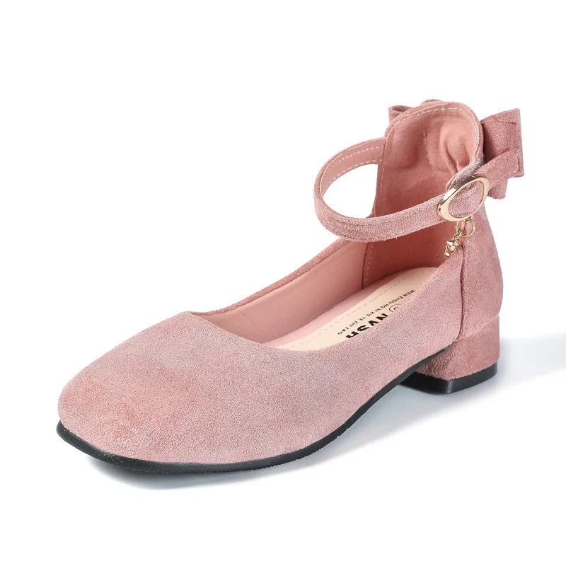 Осень г. Новая Кожаная обувь принцессы на высоком каблуке с бантом для маленьких девочек вечерние школьные туфли для девочек Детская Свадебная обувь от 3 до 12 лет - Цвет: pink