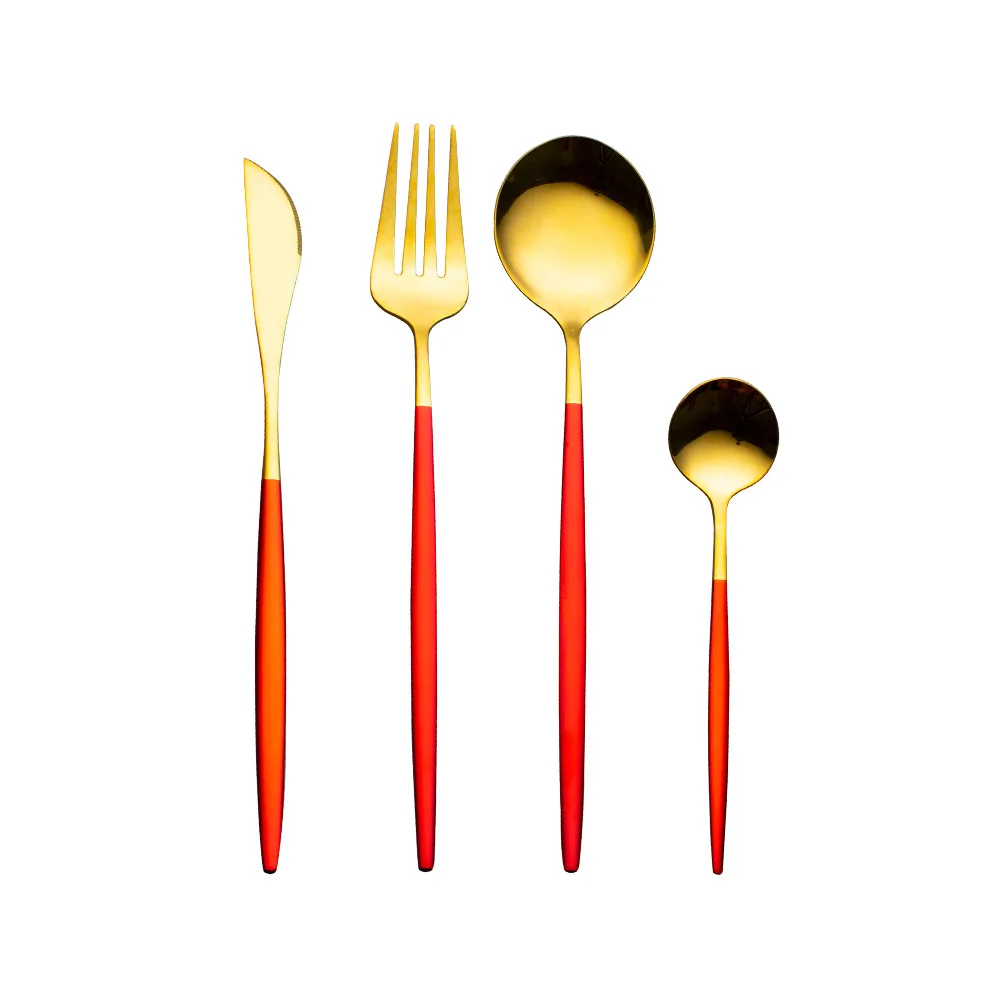 

Gold Dinnerware Set 18/10 Stainless Steel Black Handle Cutlery Set Knife Spoon Fork Dinner Silverware 4Pcs Tableware Set