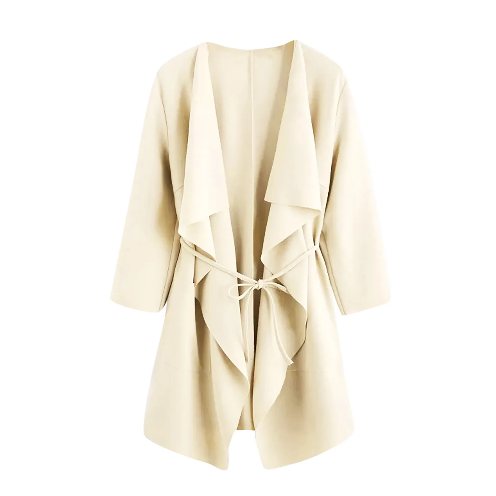 Women Casual Coats Female Fashion Lace Up Collar Pocket Front Wrap Jacket Outwear Temperament Ladies Overcoat Femme Coat #4 2