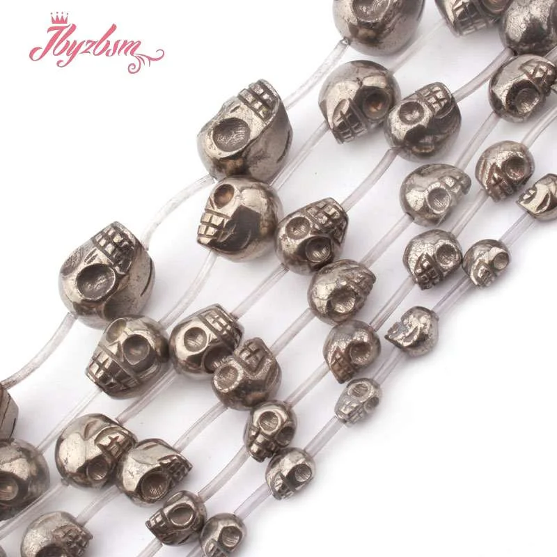 

12x16,6x8,8x10mm Natural Carved Skull Pyrite Loose Beads Natural Stone Beads for DIY Women Necklace Bracelet Jewelry Making 15"