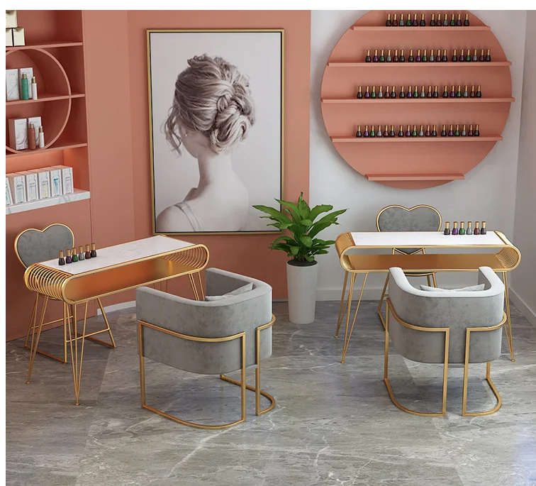 Golden marble manicure table and chair single double three person manicure table shop and chair