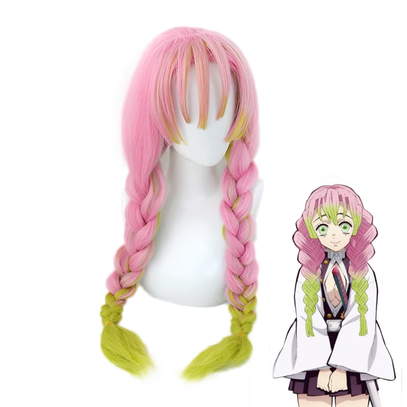 Promo Demon Slayer Kimetsu no Yaiba Kanroji Mitsuri Pink Long Braids Wig Cosplay Costume Heat Resistant Hair Halloween Party  Wigs