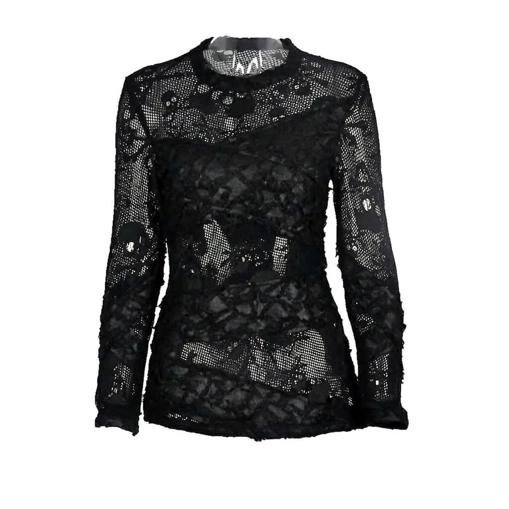 Darkinlove женские готические Grungy Короткие топы сексуальные кружевные вечерние Cosply черные футболки с длинными рукавами - Цвет: Черный