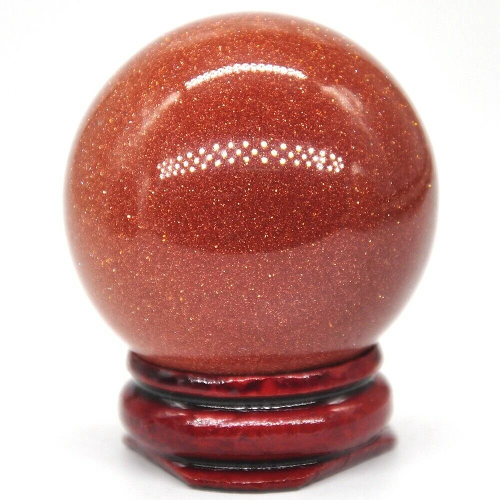 40mm Red Goldstone Sand Crystal Shpere Healing Reiki Gemstone Massage Ball Decoration With Stand