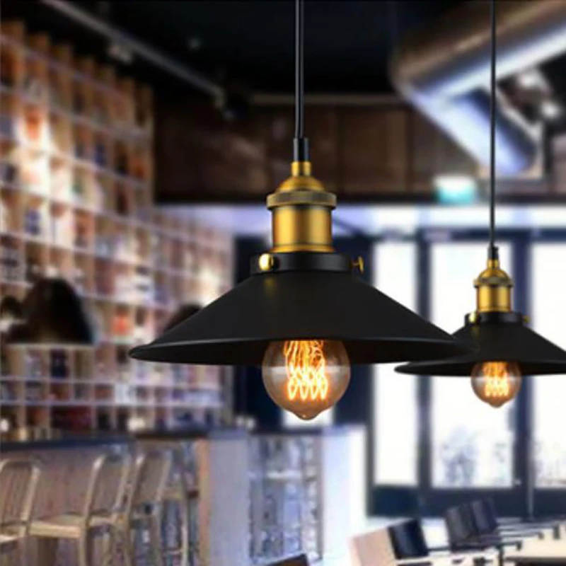 

High quality Light Nordic Retro Lights Iron Lampshade Black Vintage Industrial Pendant Light Nordic Minimalist island-kitchen