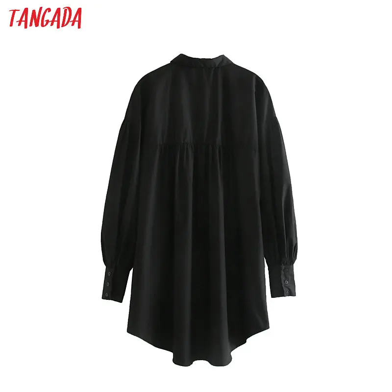 Tangada Женская Длинная черная блуза больших размеров, винтажная Стильная Повседневная рубашка с длинным рукавом для мальчиков, Стильные топы, блузы JE77