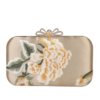 

Vintage Satin Hand Bag Flower Pattern Clutch Ladies Elegant Purse for Women‘s Birthday Valentine's Day Christmas Sweet Gift