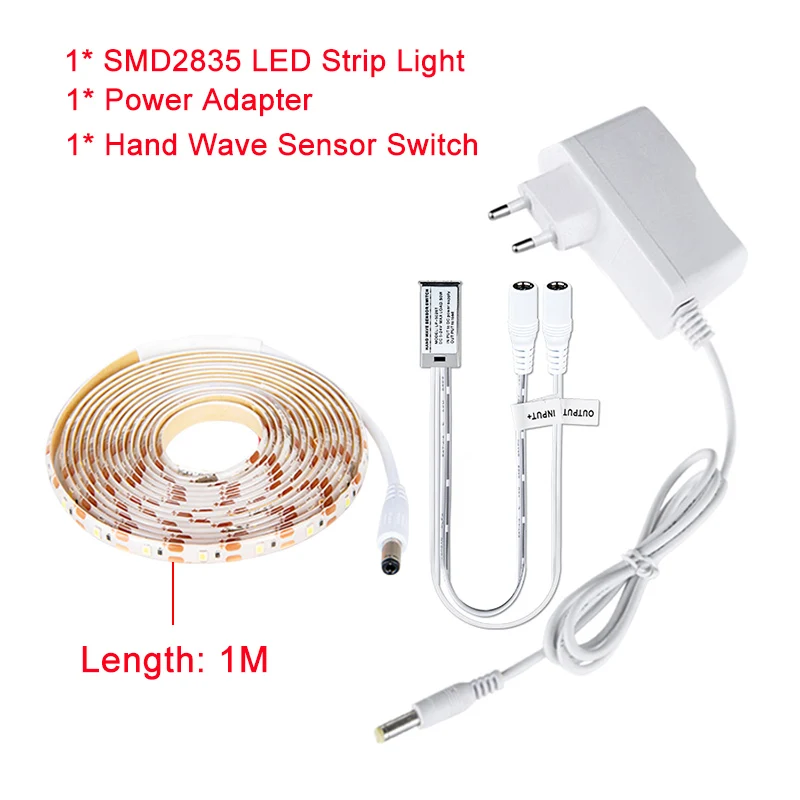 Светодиодный светильник с регулируемой яркостью, водонепроницаемый светильник для кухни под шкаф, ручной переключатель, боковая лампа с датчиком движения, ночной Светильник для шкафа - Цвет: Hand Wave Set 1M