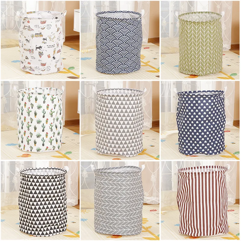 Round Foldable Cloth Storage Dirty Clothes Basket Zakka Cotton And Linen Bucket Home Bedroom Item | Дом и сад