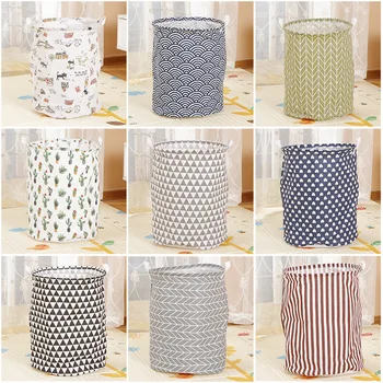 

Round Foldable Cloth Storage Dirty Clothes Basket Zakka Cotton And Linen Storage Bucket Home Bedroom Item Storage Basket