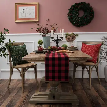

American-Style Christmas Red Black Plaid Table Runner INS Party TV Cabinet Coffee Table Cloth Strip Holiday Gift