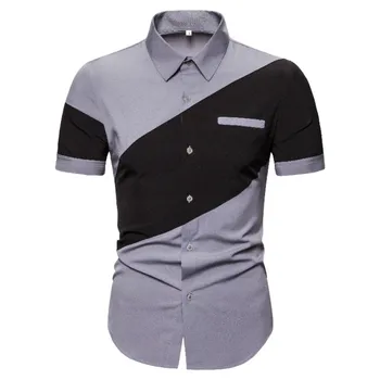 

2020 Summer Men Casual Shirt Men Fashion Turn-down Collar Hip Hop Short Sleeve Shirt Top Blusas Male Grey Shirt