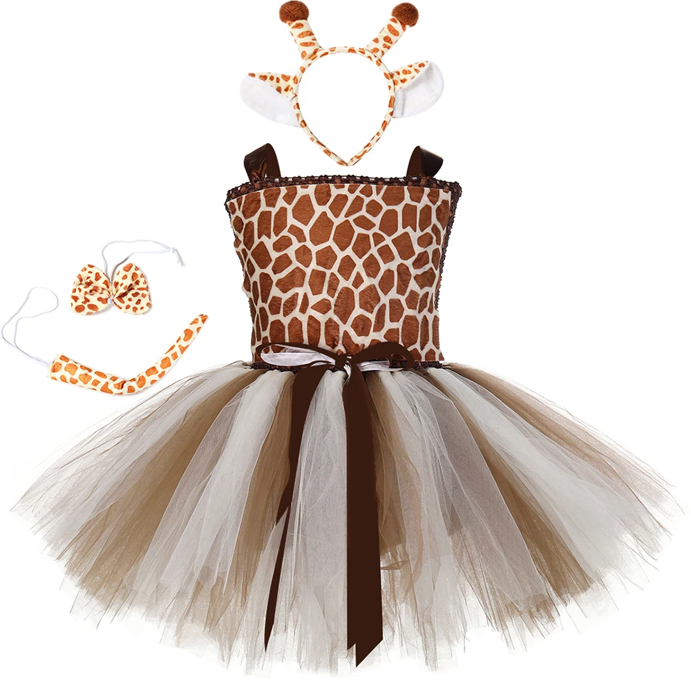 1Set Giraffe Girls Tutu Dress Outfit Zoo Animal Kids Halloween Costume Toddler Baby Girl Fancy Performance Birthday Party Dress fancy baby dresses