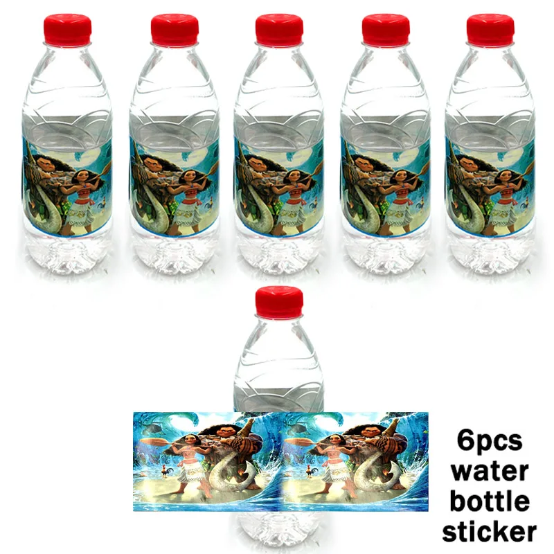 6 Bottle Stickers Моана товары для вечеринки чашки мультфильм тема вечерние для детей/мальчиков ребенок с днем рождения украшения Моана предметы для вечеринки, сувениры набор - Цвет: 6 Bottle Stickers