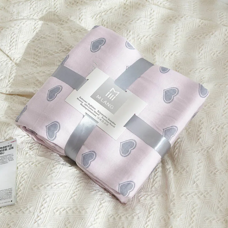 Хлопковое Марлевое стеганое одеяло на диване, шезлонг, покрывало, покрывало, офисный отдых, плед - Цвет: pink heart