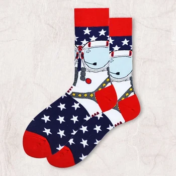 

1 Pair Men Socks Combed Cotton Cartoon Hot Aviation Astronaut Happy Novelty Funny Socks
